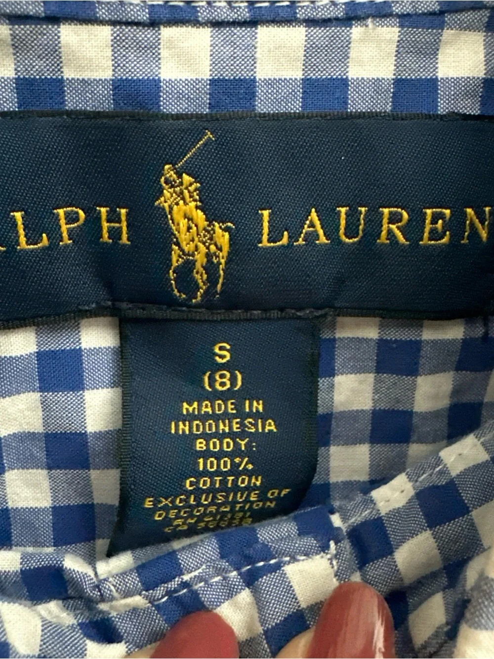 Ralph Lauren Blue Gingham Button Down Long Sleeve Shirt Navy Pony Boy's Size 8